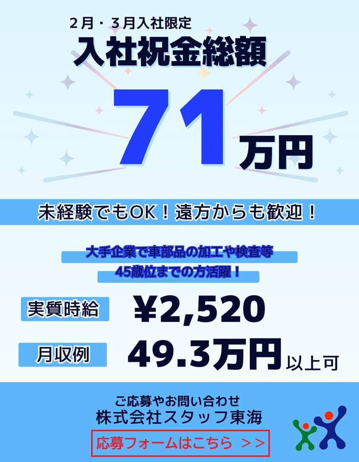 スタッフ東海アイシン派遣求人
